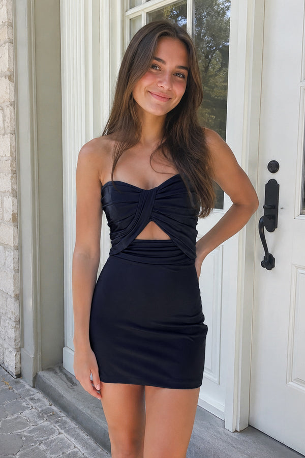 Navy Blue Strapless Sheath Short Homecoming Dresses | SHEISME