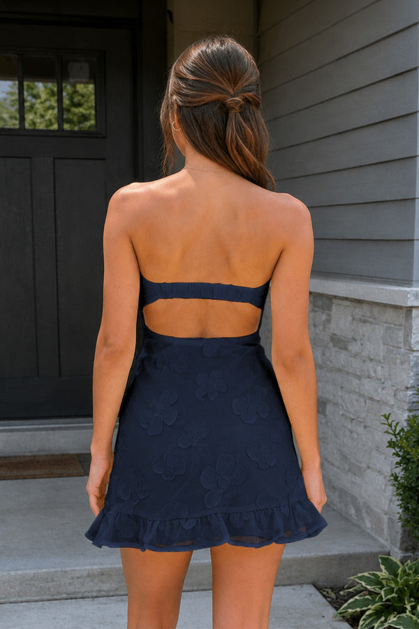 Navy Blue Sweetheart Embroidered Tulle Ruffled A-Line Homecoming Dress (2) | SHEISME