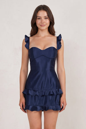 Navy Blue Sweetheart Satin Ruffles Short Homecoming Dresses (3) | SHEISME