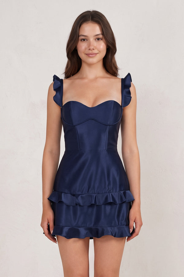 Navy Blue Sweetheart Satin Ruffles Short Homecoming Dresses (3) | SHEISME