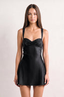 Black Sweetheart Satin Sheath Mini Homecoming Dress With Beading | SHEISME
