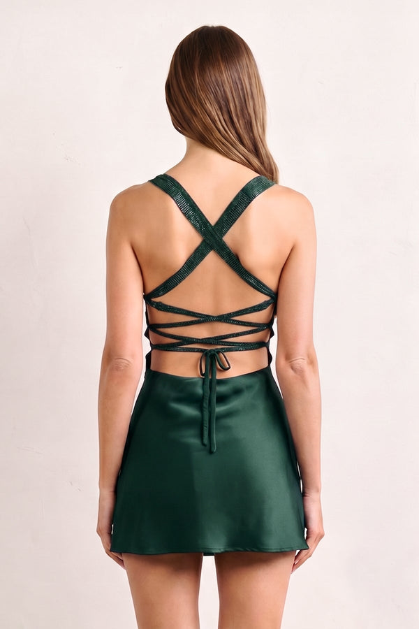 Dark Green Sweetheart Satin Sheath Mini Homecoming Dress With Beading | SHEISME
