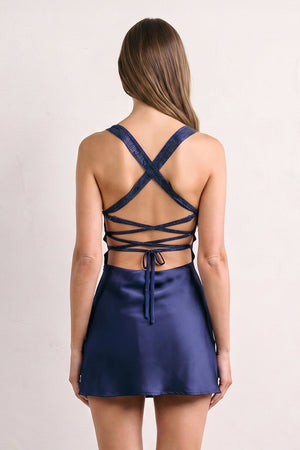 Navy Blue Sweetheart Satin Sheath Mini Homecoming Dress With Beading