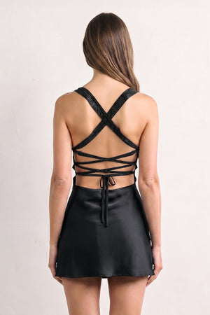Black Sweetheart Satin Sheath Mini Homecoming Dress With Beading | SHEISME