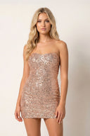 Champagne Sheath Fitted Strapless Sequined Mini Homecoming Dresses - SHEISME