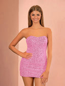 Pink Sheath Fitted Strapless Sequined Mini Homecoming Dresses - SHEISME