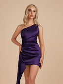 Purple Sheath One Shoulder Satin Homecoming Dress With Drape - SHEISME