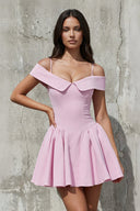 Off The Shoulder A - Line Mini Dress in Pink - SHE IS ME