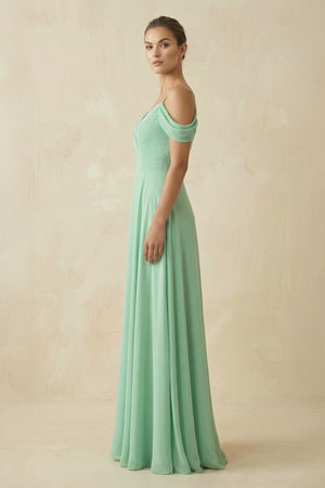 Off - the - Shoulder A - Line Pleated Chiffon Bridesmaid Gown - SHE IS ME Bridesmaid Dresses