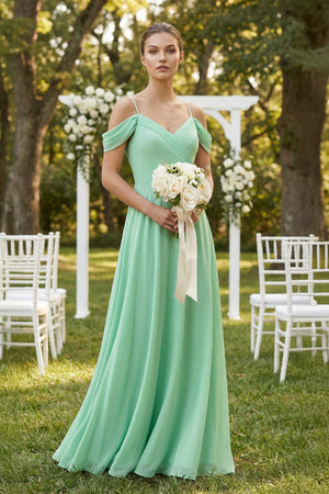 Off - the - Shoulder A - Line Pleated Chiffon Bridesmaid Gown - SHE IS ME Bridesmaid Dresses