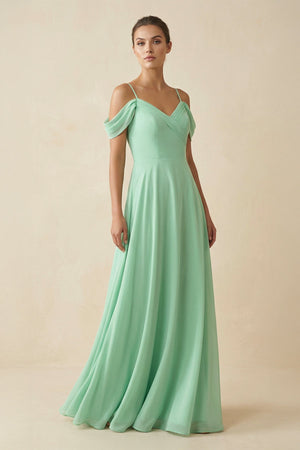 Off - the - Shoulder A - Line Pleated Chiffon Bridesmaid Gown - SHE IS ME Bridesmaid Dresses