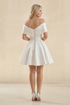 Off - the - Shoulder A - Line Satin Wedding Dress in Ivory - SHE IS ME Wedding Dresses