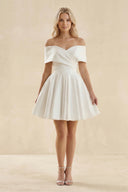 Off - the - Shoulder A - Line Satin Wedding Dress in Ivory - SHE IS ME Wedding Dresses