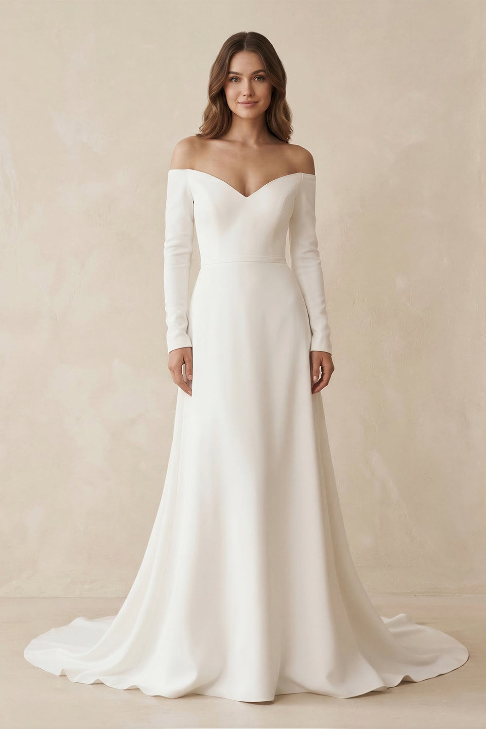 Off - the - Shoulder A - Line Satin Wedding Dress in White - SHE IS ME Wedding Dresses