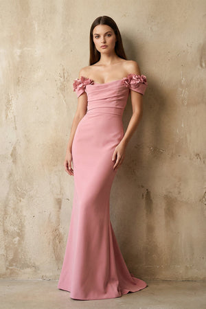 Off The Shoulder Floral Gown in Pink - SHE IS ME