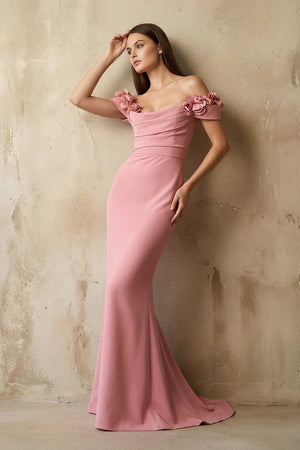 Off The Shoulder Floral Gown in Pink - SHE IS ME