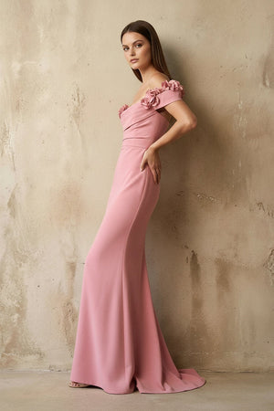 Off The Shoulder Floral Gown in Pink - SHE IS ME