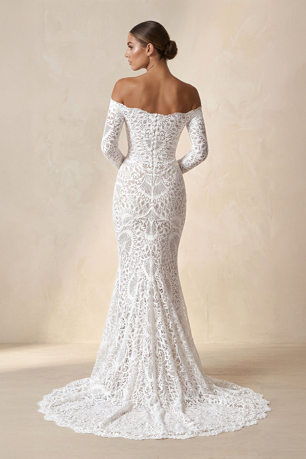 Off - the - Shoulder Lace Mermaid Wedding Dress in Ivory - SHE IS ME Wedding Dresses