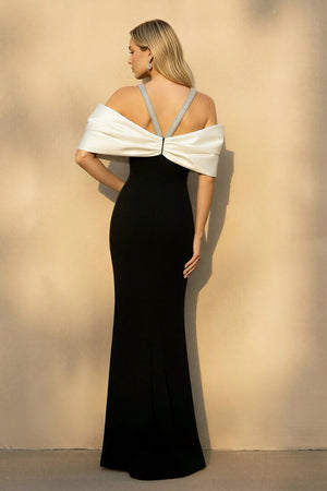 Off The Shoulder Mermaid Gown With Beading in Black and White - SHE IS ME