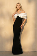 Off The Shoulder Mermaid Gown With Beading in Black and White - SHE IS ME