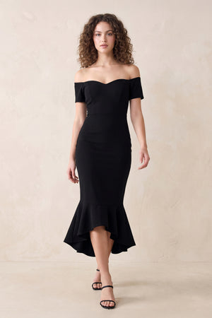 Off-the-Shoulder Mermaid Midi Dress in Black – SHE IS ME Dresses