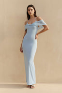 Off The Shoulder Pleated Maxi Dress in Sky Blue - SHE IS ME