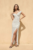 Off The Shoulder Polka Dot Maxi Dress in Ivory - SHE IS ME