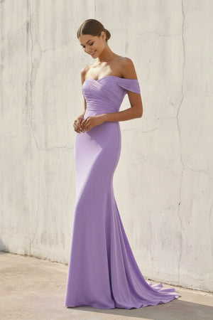 Off The Shoulder Ruched Gown in Lavender - SHE IS ME