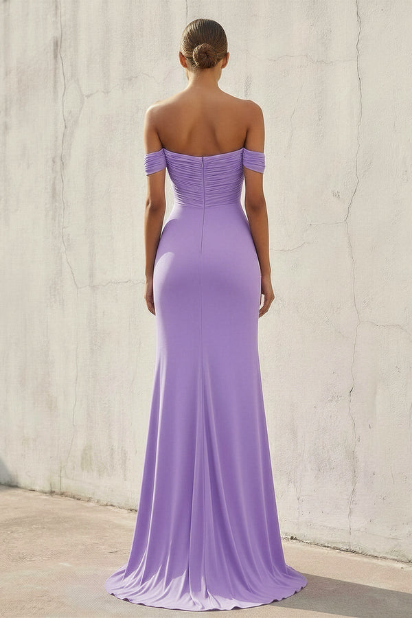 Off The Shoulder Ruched Gown in Lavender - SHE IS ME