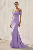 Off The Shoulder Ruched Gown in Lavender - SHE IS ME