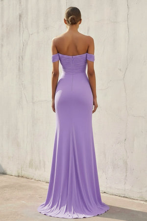 Off The Shoulder Ruched Prom Dress in Lavender - SHE IS ME PROM DRESSES