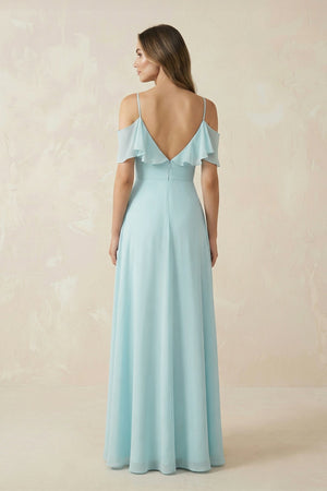 Off - the - Shoulder Ruffled A - Line Chiffon Bridesmaid Dress - SHE IS ME Bridesmaid Dresses
