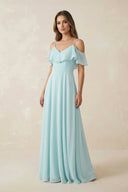 Off - the - Shoulder Ruffled A - Line Chiffon Bridesmaid Dress - SHE IS ME Bridesmaid Dresses