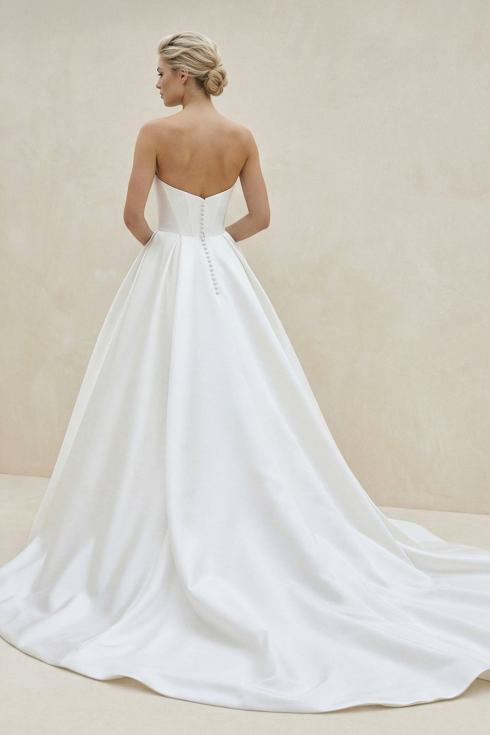 Off - the - Shoulder Satin A - Line Wedding Dress With Slit in White - SHE IS ME Wedding Dresses