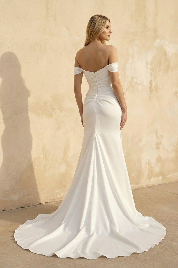 Off The Shoulder Satin Mermaid Wedding Dress - SHE IS ME Wedding Dresses