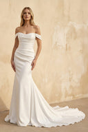 Off The Shoulder Satin Mermaid Wedding Dress - SHE IS ME Wedding Dresses