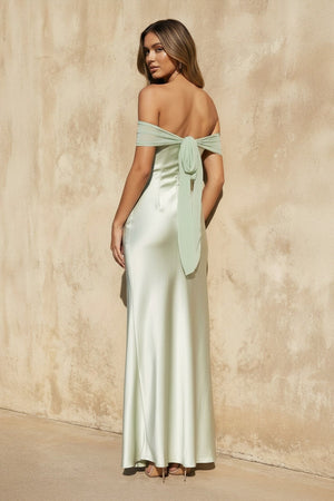 Off The Shoulder Sheath Maxi Dress in Mint Green - SHE IS ME