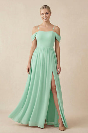 Off-the-Shoulder Sweetheart A-Line Chiffon Bridesmaid Dress in Pale Pistachio - SHE IS ME BRIDESMAID DRESSES