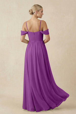 Off - the - Shoulder Sweetheart A - Line Chiffon Bridesmaid Dress in Amethyst - SHE IS ME Bridesmaid Dresses