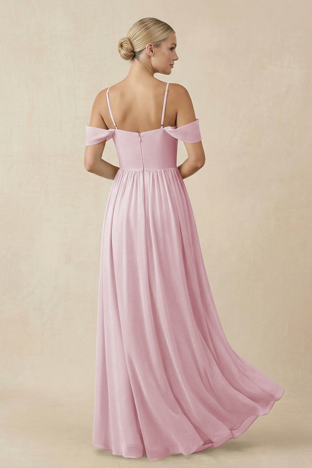 Off - the - Shoulder Sweetheart A - Line Chiffon Bridesmaid Dress in Candy Pink - SHE IS ME Bridesmaid Dresses