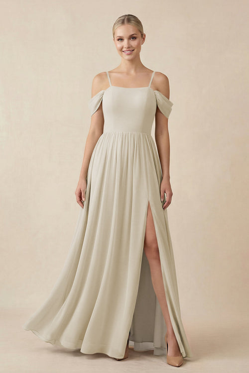 Off - the - Shoulder Sweetheart A - Line Chiffon Bridesmaid Dress in Dove Gray - SHE IS ME Bridesmaid Dresses