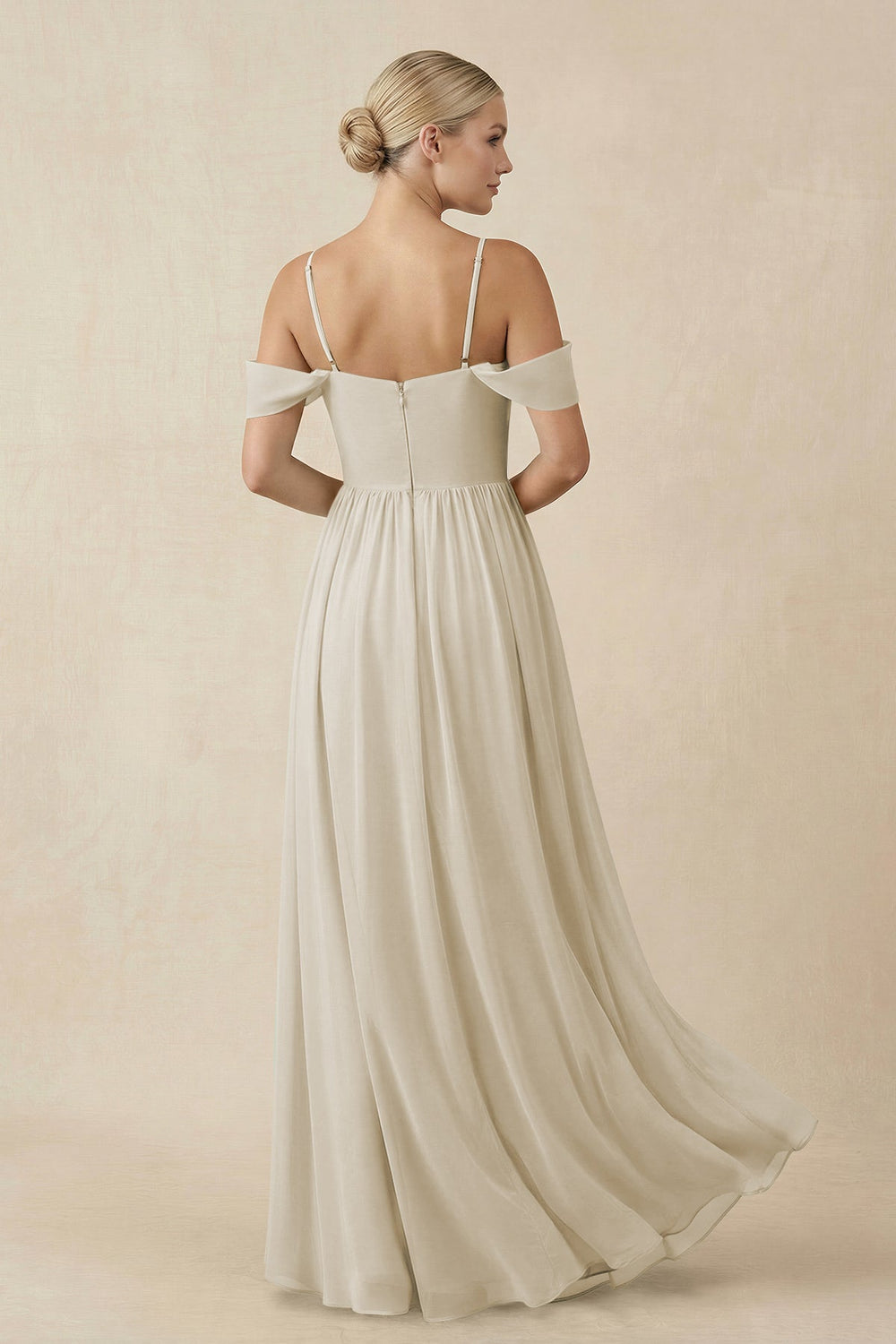 Off - the - Shoulder Sweetheart A - Line Chiffon Bridesmaid Dress in Dove Gray - SHE IS ME Bridesmaid Dresses