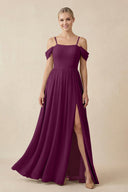 Off - the - Shoulder Sweetheart A - Line Chiffon Bridesmaid Dress in Fig - SHE IS ME Bridesmaid Dresses
