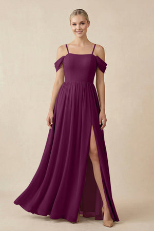 Off - the - Shoulder Sweetheart A - Line Chiffon Bridesmaid Dress in Fig - SHE IS ME Bridesmaid Dresses