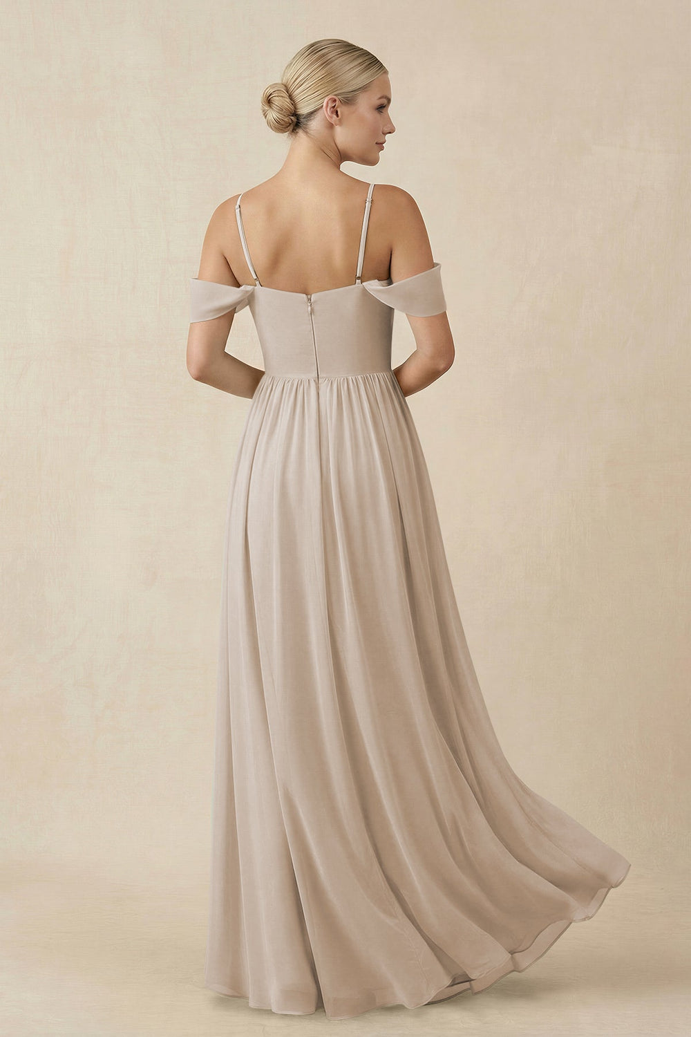 Off - the - Shoulder Sweetheart A - Line Chiffon Bridesmaid Dress in Frost - SHE IS ME Bridesmaid Dresses