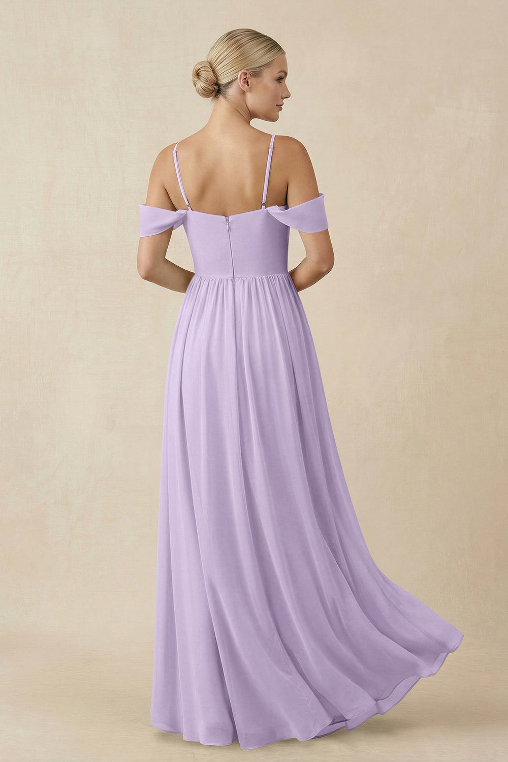 Off - the - Shoulder Sweetheart A - Line Chiffon Bridesmaid Dress in Lavender - SHE IS ME Bridesmaid Dresses