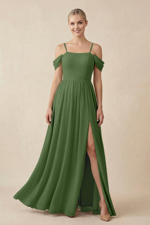 Off - the - Shoulder Sweetheart A - Line Chiffon Bridesmaid Dress in Moss - SHE IS ME Bridesmaid Dresses