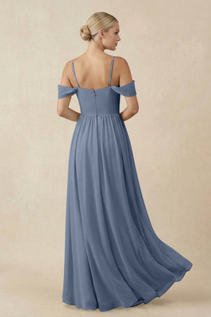 Off - the - Shoulder Sweetheart A - Line Chiffon Bridesmaid Dress in Neptune - SHE IS ME Bridesmaid Dresses