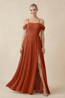 Off - the - Shoulder Sweetheart A - Line Chiffon Bridesmaid Dress in Spice - SHE IS ME Bridesmaid Dresses