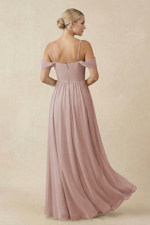 Off - the - Shoulder Sweetheart A - Line Chiffon Bridesmaid Dress in Toffee - SHE IS ME Bridesmaid Dresses